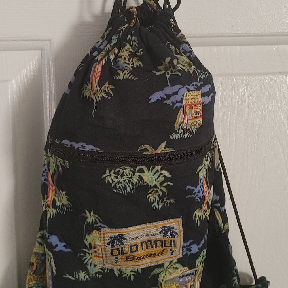 Vintage Old Maui Brand Drawstring Cinch Backpack Bag Hawaiian Hawaii